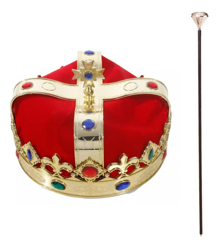 Set Disfraz De Rey Corona Majestad Y Baston De Diamante