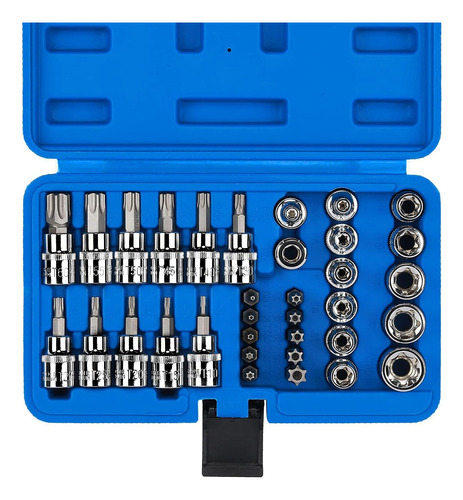 Juego De Dados Y Puntas 3/8 Torx, 34 Pz, Hembra Y Macho