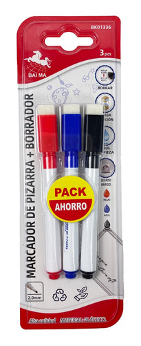 3 Set Marcadores Magnéticos Plumón + Borrador Pizarra 9pcs