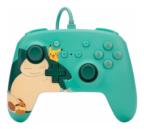 Controle Com Fio Nintendo Switch Snorlax & Friends - Powera Cor Azul-celeste