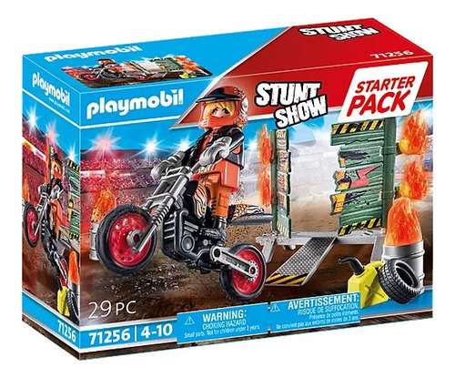 Figura Armable Playmobil Stuntshow Moto Con Pared De Fuego 29 Piezas 3+