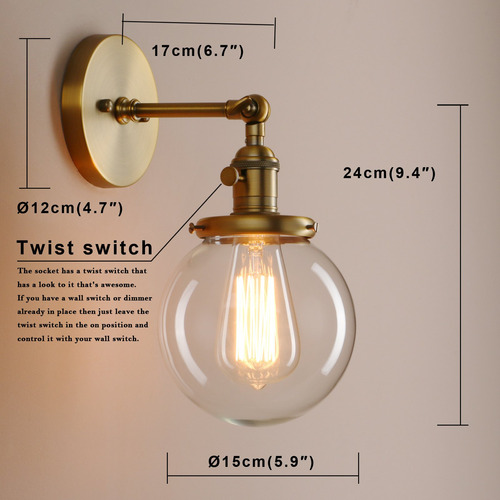 Pathson Aplique Pared Industrial Pantalla Redonda Cristal