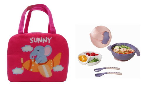 Lonchera Escolar Kit Con Recipiente Y Cubiertos Lunch Niños 