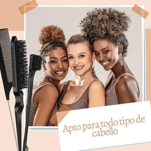 Set 3 Cepillo Peine Cola De Rata Peinar + Cera Fijar Cabello Color Rosa