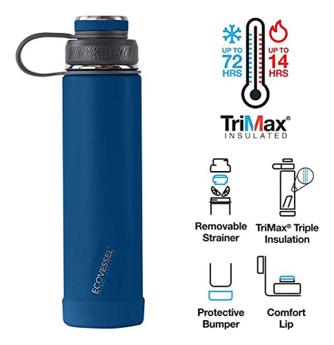 Botella De Agua De Acero Inoxidable Ecovessel Con Tapa