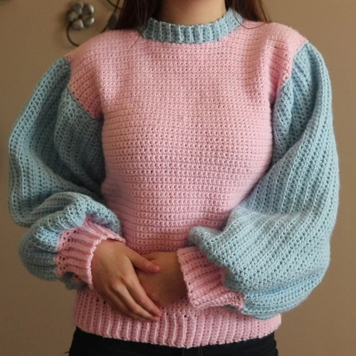 Sweater Tejido A Mano Crochet Overside Buzo Pastel Combinado