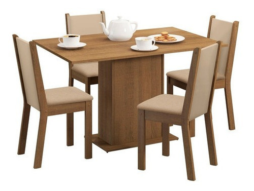 Juego De Comedor 4 Sillas Tapizadas Mesa De Living Rustico