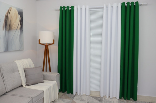 Cortina Duo Oxford 600x250 Duas Cores Sala/quarto Para Varão Cor Verde-bandeira