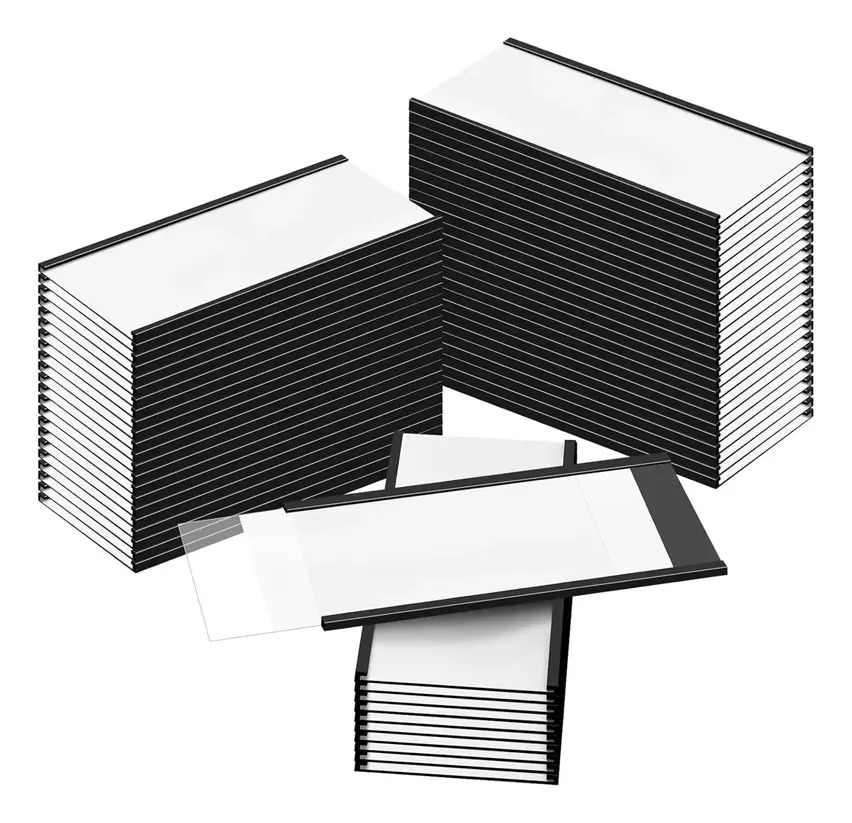 50 Clips Magnéticos Tipo C De 1 X 3 Pulgadas (2.5 X 7.6 Cm) Con Inserto De Papel Y Funda Plástica Transparente, Para Tarjetas De Datos, Etiquetas De Archivo En Estantes Metálicos N
