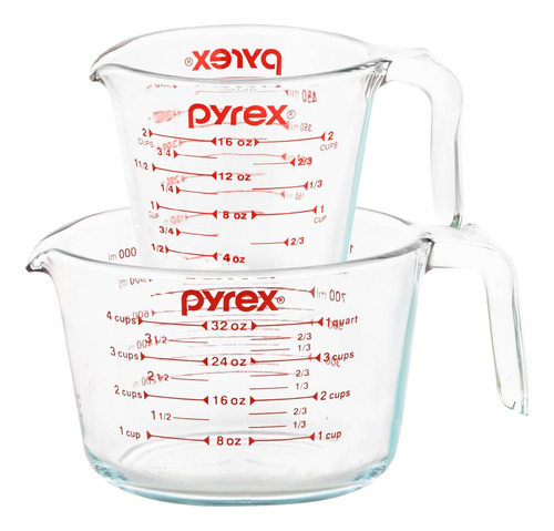 Pyrex - Set X2 De Tazas Medidoras De 1 Lt + 500 Ml