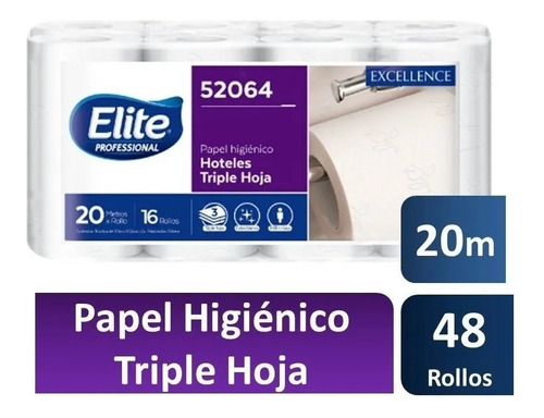Papel Higienico Elite Triple Hoja 20 Mts 48 Rollos