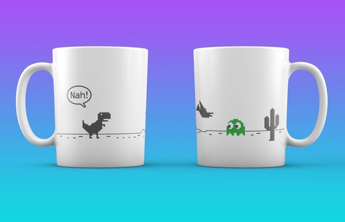 Taza Diseño Game Tea Rex. Pacman Retro Cerámica Premium