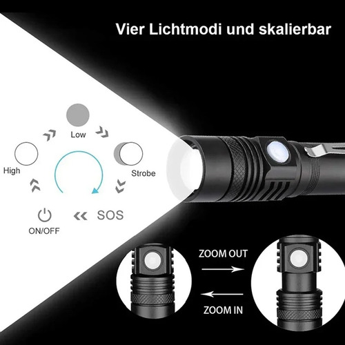 Mini Linterna Led Con Carga Usb, Zoom Telescópico, Luz De Tr
