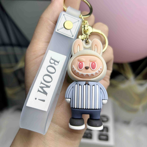 Set Of 6 Cute Straw Hat Labubu Silicone Keychain Pendant