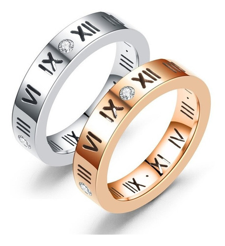 2 Anillos Pareja Acero Titanio Siglos Números Romanos Amor