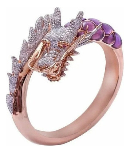 Q Ring Personalidad Cabeza De Dragón Dominante Oro Rosa