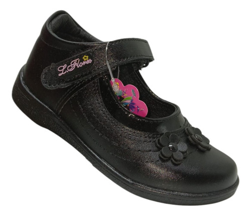Zapatos Escolar Niña Broche Velcro Flores Comodos Duraderos Negro 15.5