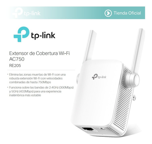 Tp-link, Extensor De Rango Wifi / Ap Banda Dual Ac750, Re205