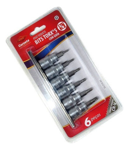 Jogo Soquete Bits Torx 5 Com Guia 6 Peças - Corneta 