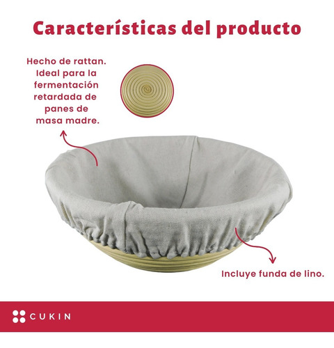 Imagen 2 de 8 de Banneton Redondo De 20cm - Cesta De Rattan - Cukin