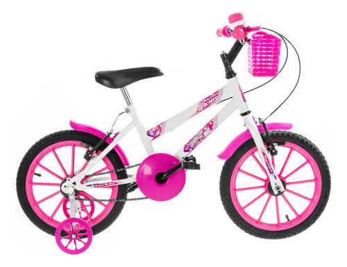 Bicicleta Bike Feminina Ultra Bikes Kids Aro 16 Com Rodinhas Cor Branco/Rosa