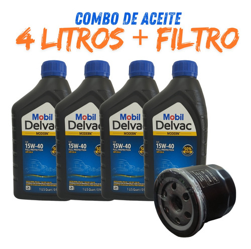 Aceite 15w40 Mineral Mobil Combo 4 Lts + Filtro