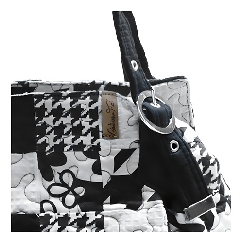 Bolsa Feminina Giulianna Lotus Patchwork Giulianna Fiori Cor Lotus Preto e Branco
