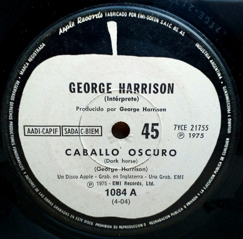 George Harrison - Caballo Oscuro Simple 1975 - Beatles Apple