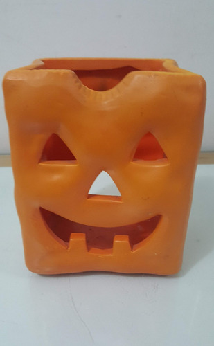 Porta Vela Estilo Calabaza Halloween Cerámica Color Naranja (Usado)