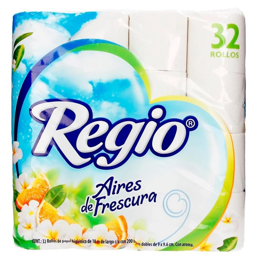 Imagen 1 de 1 de Papel higiénico Regio Aires de Frescura de 32 u