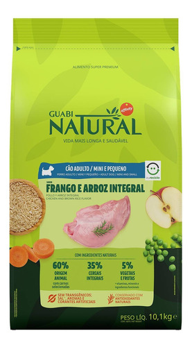 Alimento Natural Super Premium para cão adulto de raça mini e pequena sabor frango e arroz integral em sacola de 10.1kg