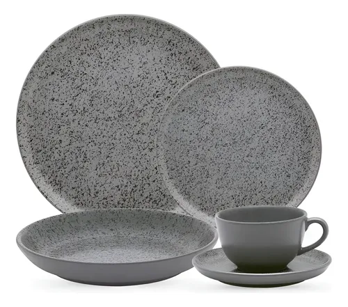 Aparelho De Jantar E Chá 30 Peças Oxford Flat Gray Cinza Liso