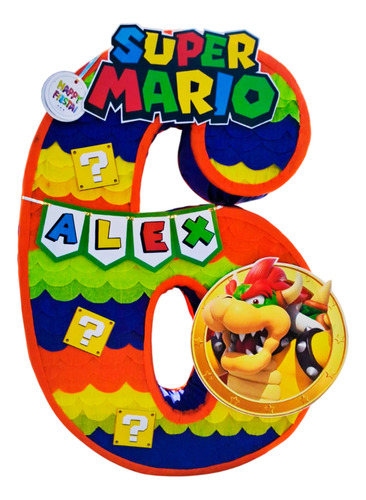 Piñata Premium 70 Cm Número A Elegir (1 Al 9) Personalizada Bowser De Mario Bros