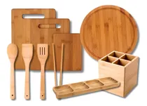 Comprar Kit Tablas Picar Pizza Copetin Organizador Utensilios Bambu