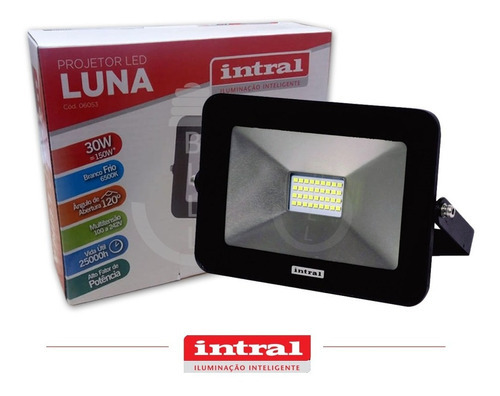 Projetor Refletor Luna Led 30w Branco Frio Ip65 Intral Cor da carcaça Preto Cor da luz Branco-frio Bivolt