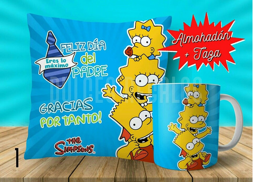 Almohadón + Taza De Los Simpson Día Del Padre