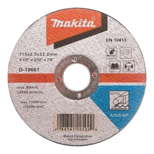 Disco Abrasivo Corte Metal 4 1/2 X 7/8x 2.5mm Makita D-18661