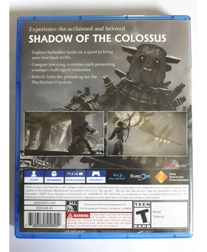 Shadow Of The Colossus Ps4 Físico (nuevo, No Sellado) (Usado)