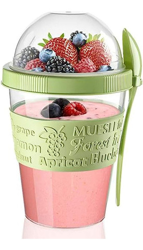 Vaso Yogurt Fruta Cereal Titiz Love 600ml + Cuchara Plastic Color Verde Lima