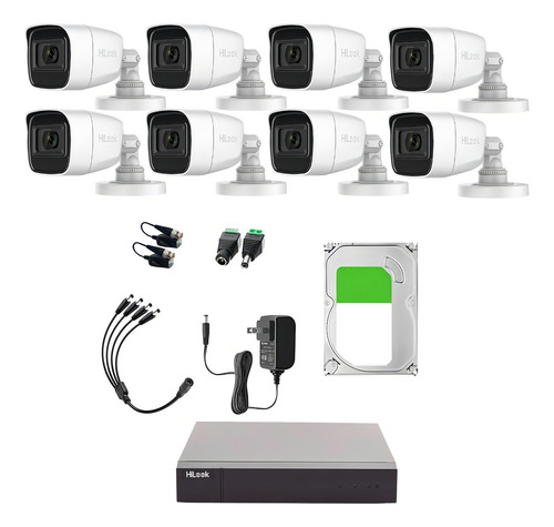 Hilook Kit de Camaras de Seguridad Exterior Con Micrófono Integrado + Disco Duro 3TB Modelo HLPS-PLUS8-SC+3TB Video Vigilancia TurboHD 1080p CCTV 8 Cámaras Bala