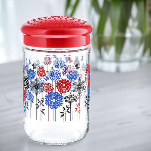 12 Frascos De Vidrio Brocal Rojo Decorado Con Tapa 600 Ml Color cristalino
