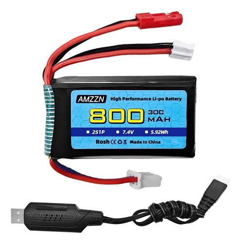 Amzzn Bateria Lipo De 7.4v 30c 2s 800mah Con Enchufe Jst Y P