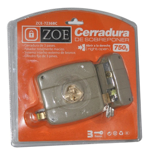 Imagen 1 de 6 de Cerradura Sobreponer Derecha 100mm X 2.2mm, Verde Oliva