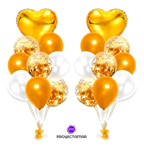 Bouquet Dorado/blanco Love De 9 Globos Desinflado, Comple