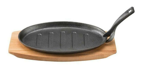 Plancha De Hierro Grill Oval 27,5 X17,5 Cm C/ Base De Madera