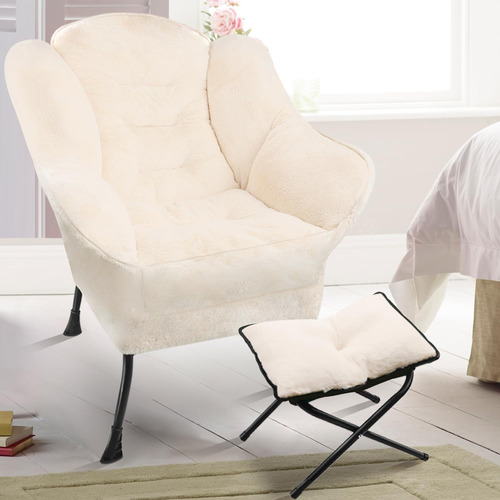 Woaisoo Silla Lazy Con Otomana, Silla De Lectura De Piel Sin