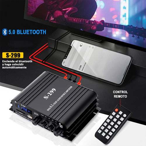 Amplificador De Audio Hifi Estereo Bluetooth Bt/aux/rca/tf/usb/sd/mp3 4.1 Canales 800 W Alta Potencia Para Casa Ampliamente Compatible Con Mando A Distancia Con Interfaz Para Subwoofer S-299