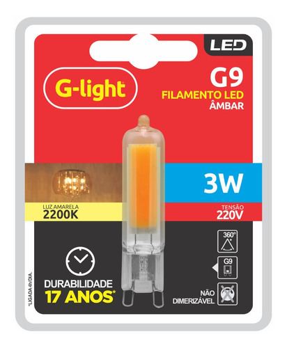 Lâmpada Led Halopin 3w 220v G9 Branco Quente 2200k Âmbar Cor da luz Branco-quente