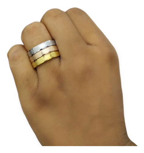 Anillos Aros Acero Inoxidable Trio Dorado, Plateado Y Bronce