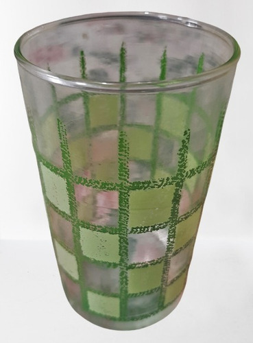 Vaso Vidrio Vintage Decorado Verde Años 70 Altura 11 Cm